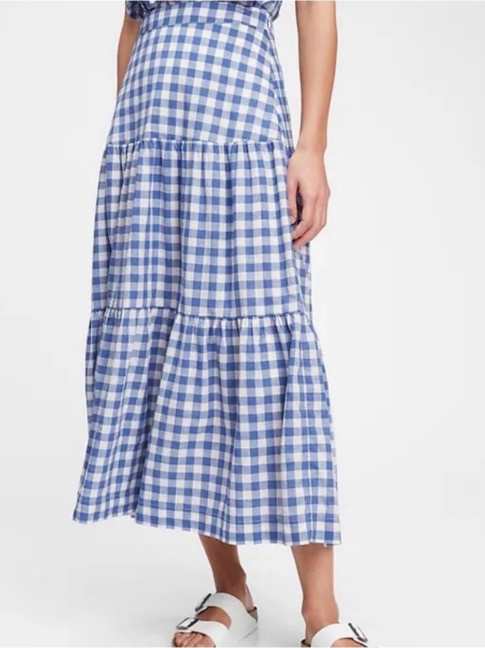 Gap Tiered Blue Gingham Plaid Maxi Skirt SZ 6 Petite Boho Cottagecore India Made